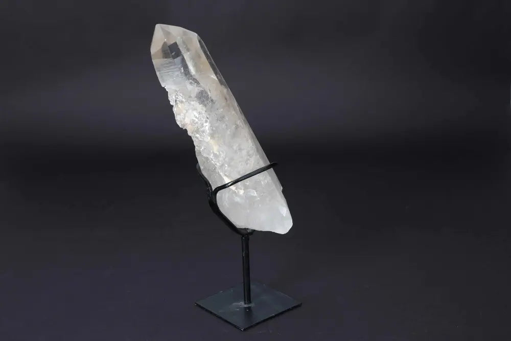 Semi Polished Clear Quartz Point on Stand, ideal for amplifying energy, meditation, and manifestation