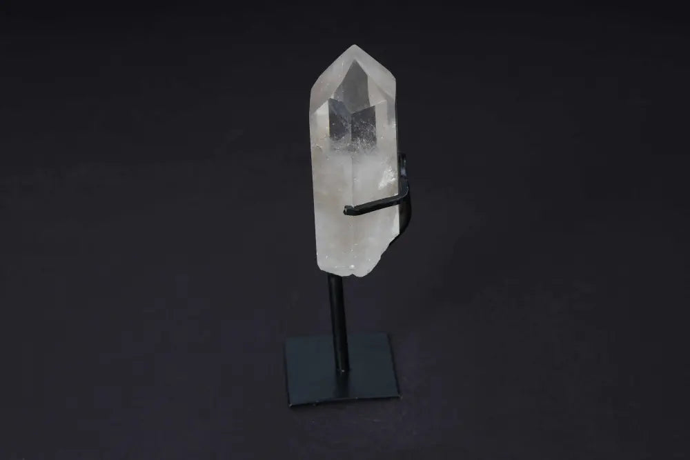 Semi-Polished Smoky Quartz Point on Stand Displaying Earthy Tones and Elegance for Grounding and Protection.