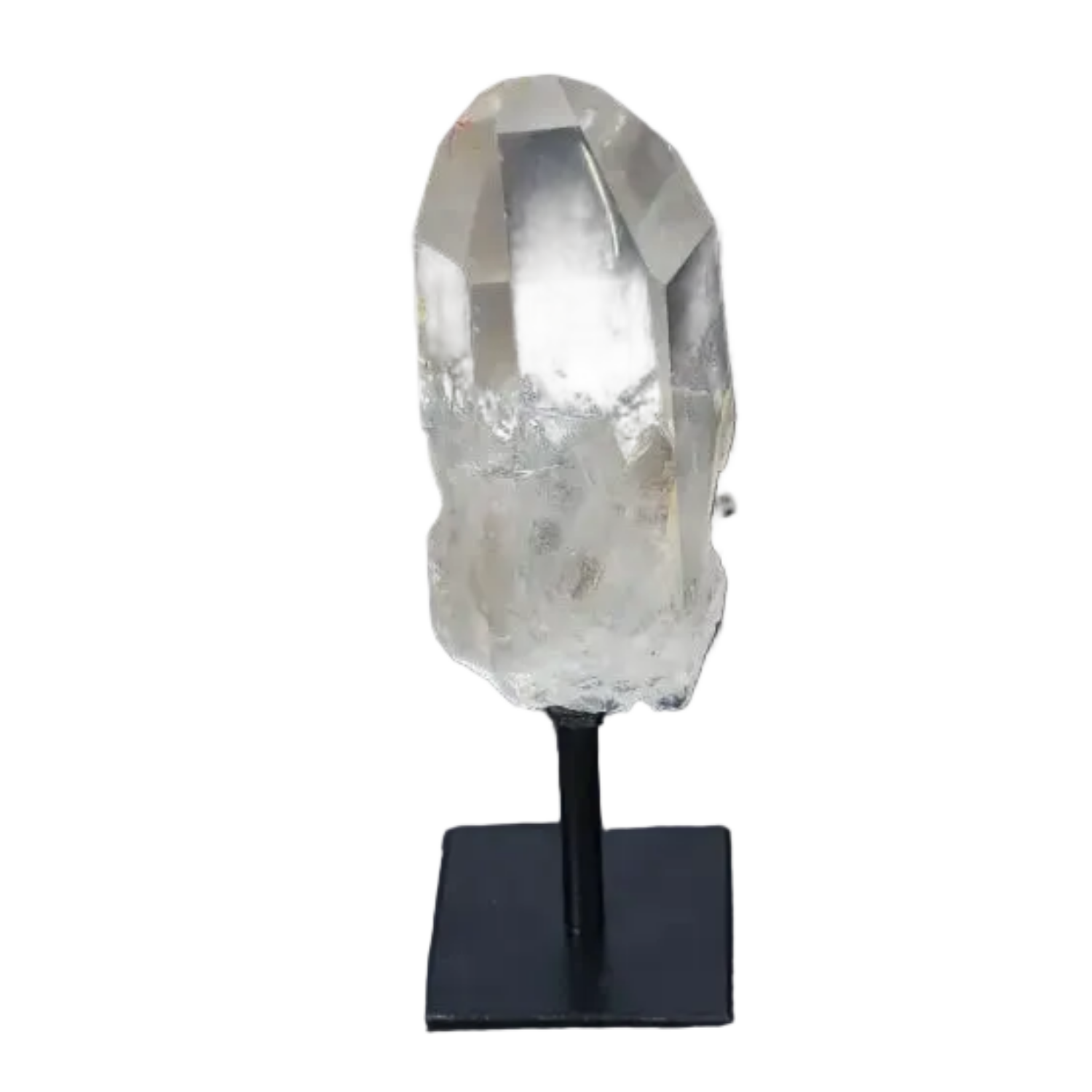 Semi-polished smoky quartz point on stand, showcasing rich earthy tones and raw edges for decoration and protective energy.
