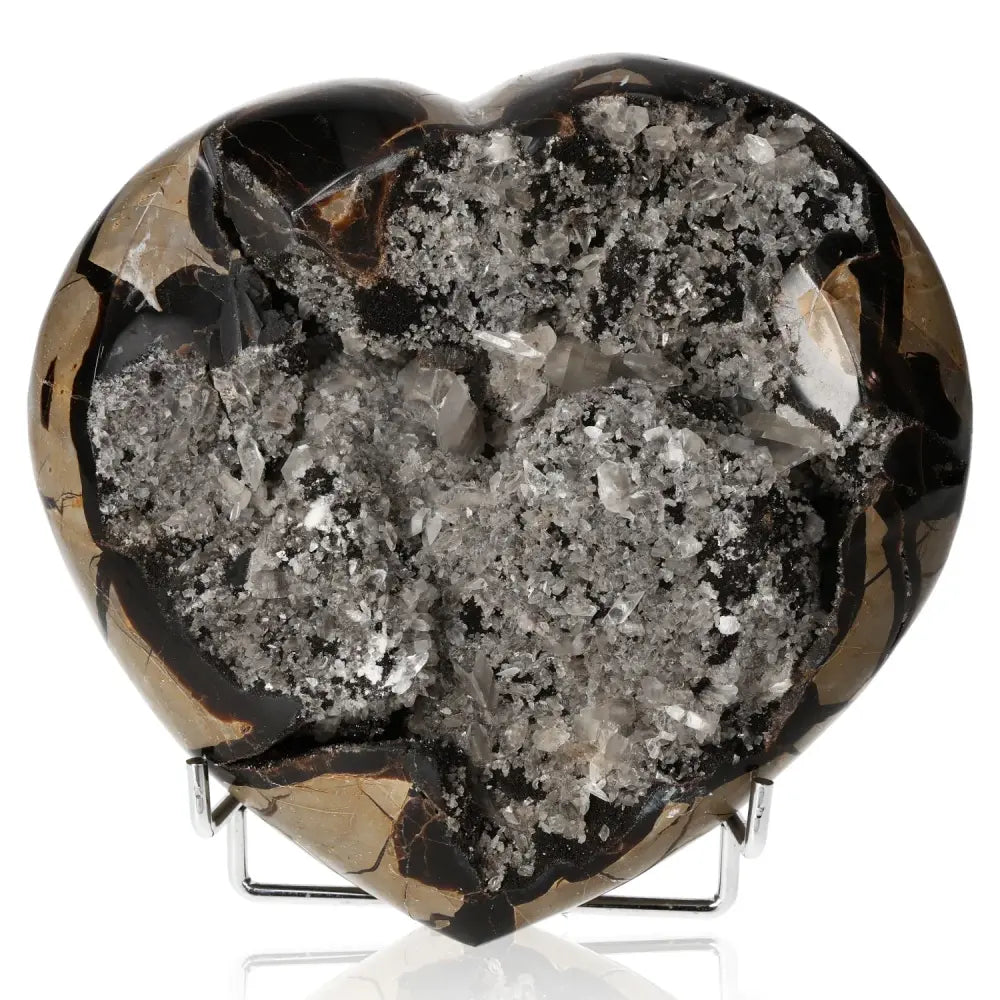 Heart-shaped Septarian "Dragon Stone" showcasing intricate details, symbolizing power and endurance in challenging conditions.
