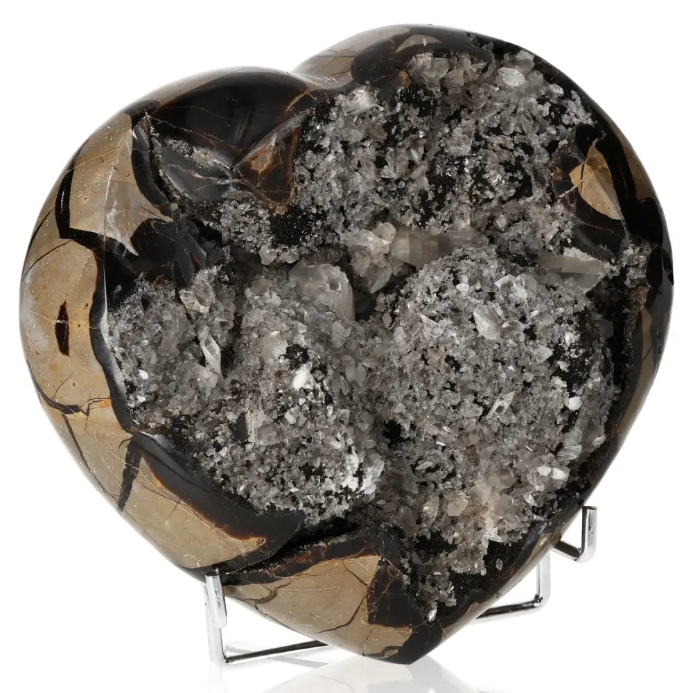 Heart-shaped Septarian "Dragon Stone" with unique crystalline formations symbolizing power and endurance.