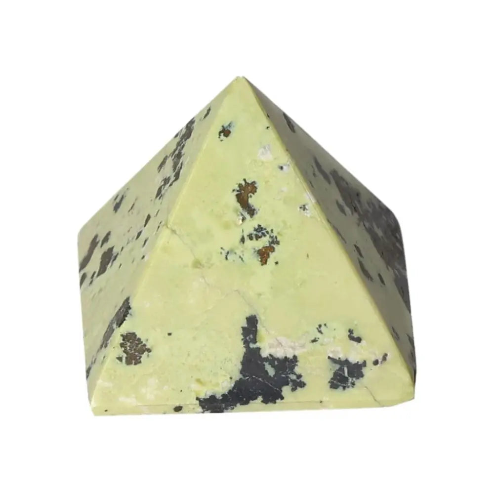 Serpentine pyramid for healing, spiritual wisdom, and Heart Chakra activation, enhancing meditation and emotional balance.