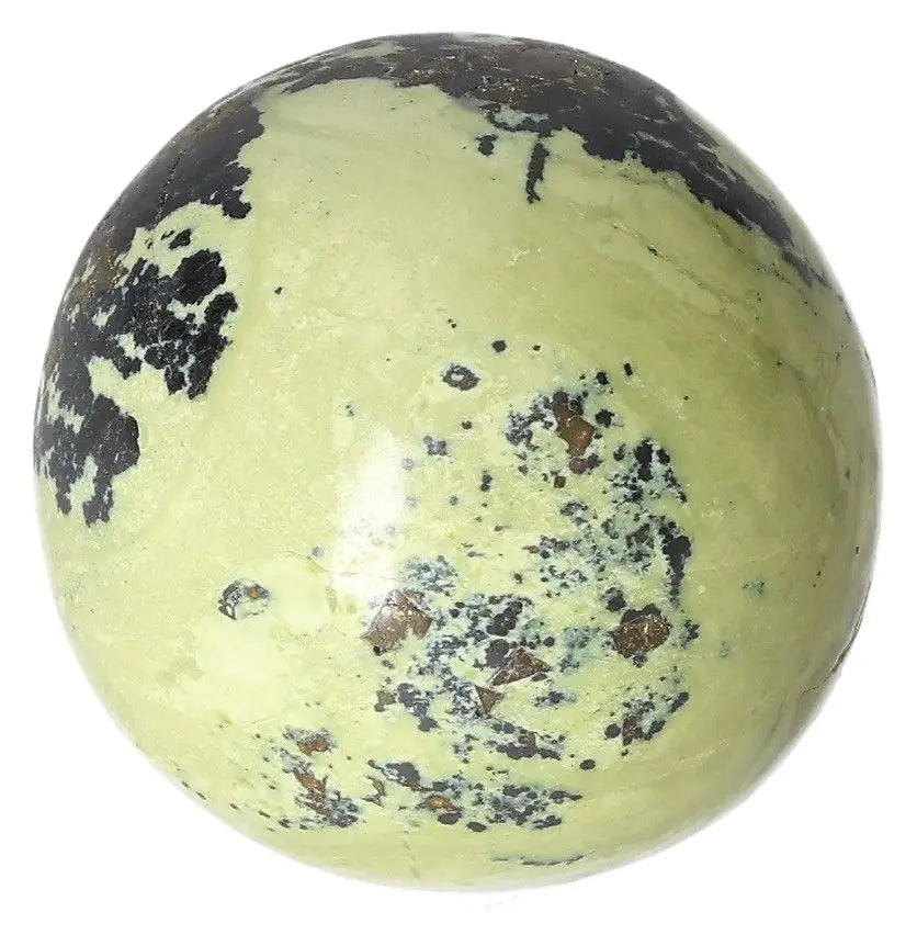 Serpentine Sphere for spiritual healing, activating Heart Chakra; promotes meditation, emotional balance, and connection to nature.