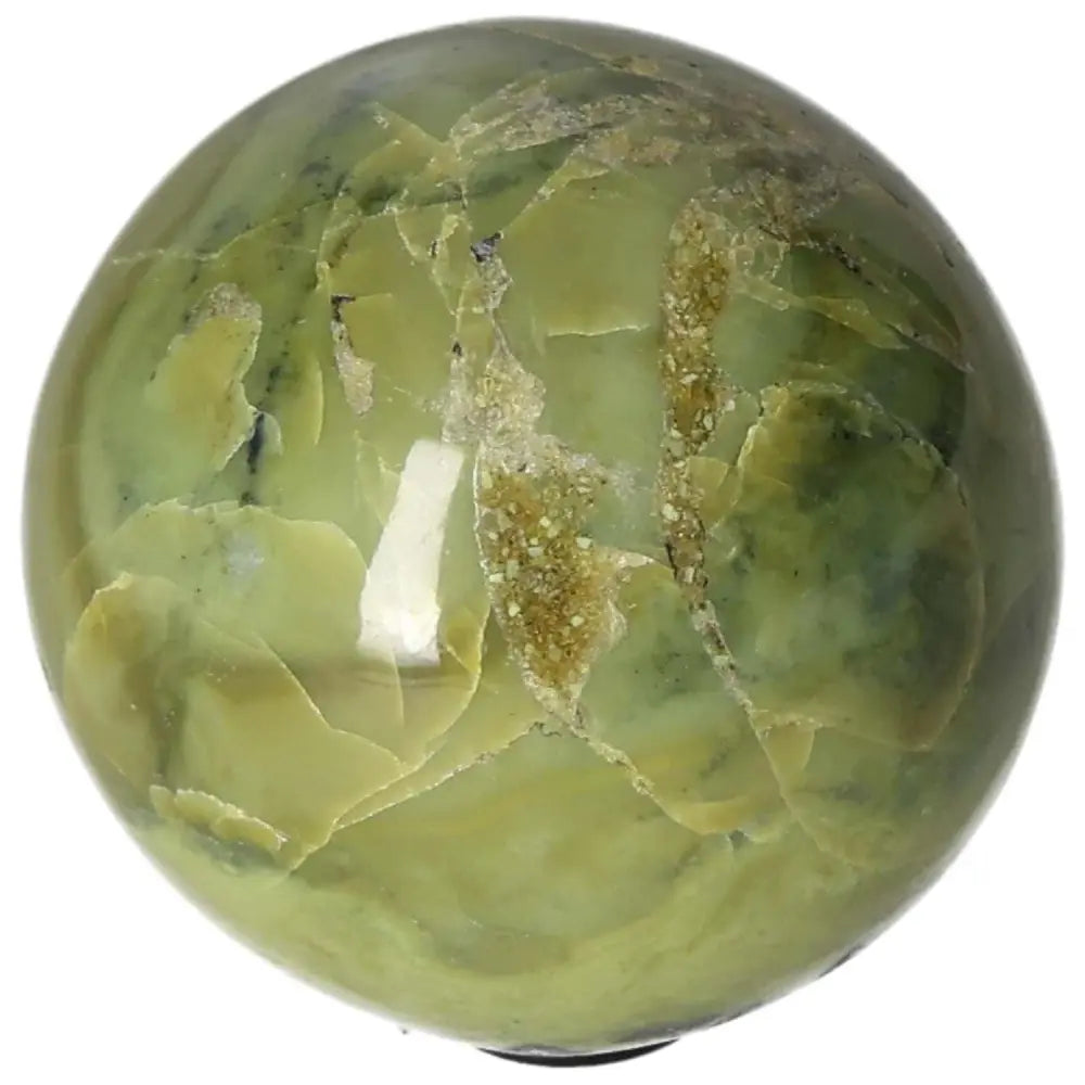 Serpentine Sphere for healing and spiritual growth, enhances meditation, activates Heart Chakra, promotes emotional balance and connection to nature.