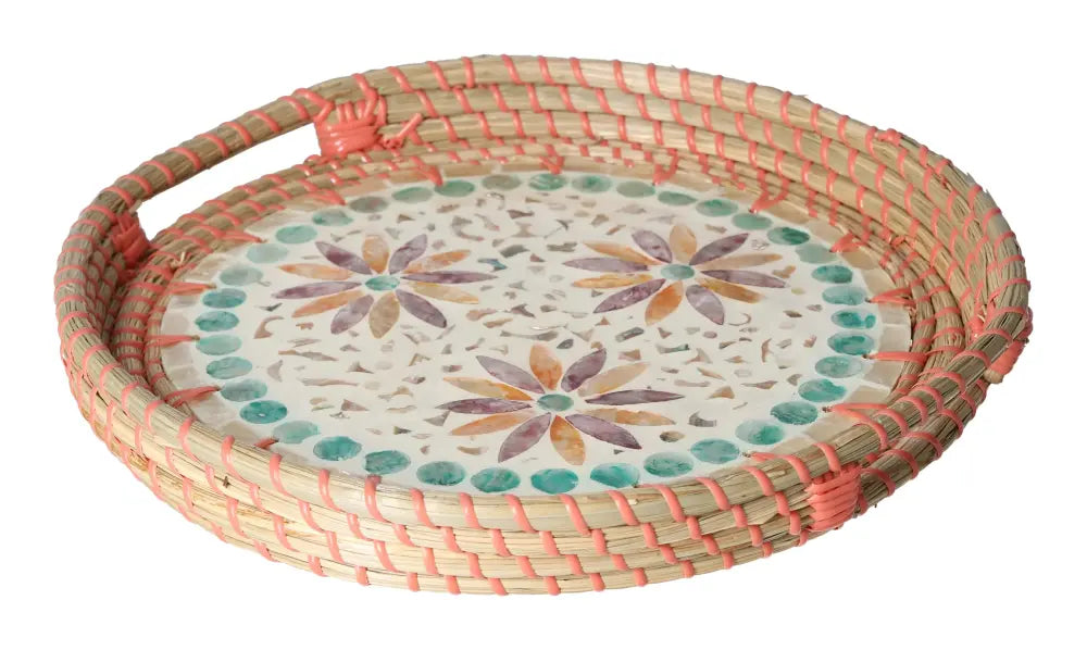 Elegant Capiz multi-colored serving tray featuring floral design and handcrafted detail for luxury and mindful living.