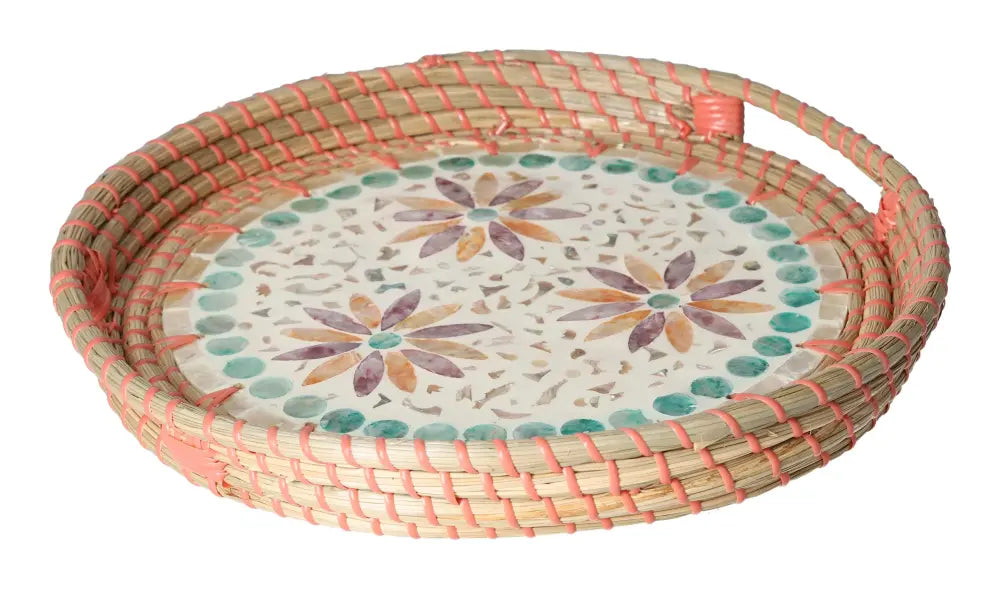 Elegant Capiz Multi Serving Tray with Floral Design, Premium Handpicked, Luxurious Sylvia Crystals Product for Conscious Living