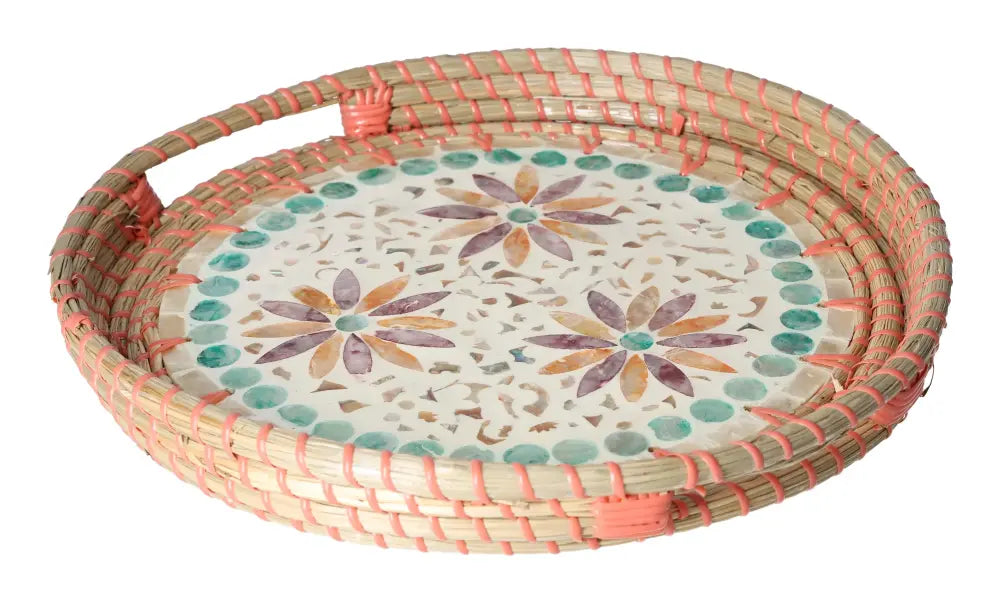 Luxurious Capiz multi serving tray with floral design, handcrafted for a touch of elegance and spiritual harmony in home decor.