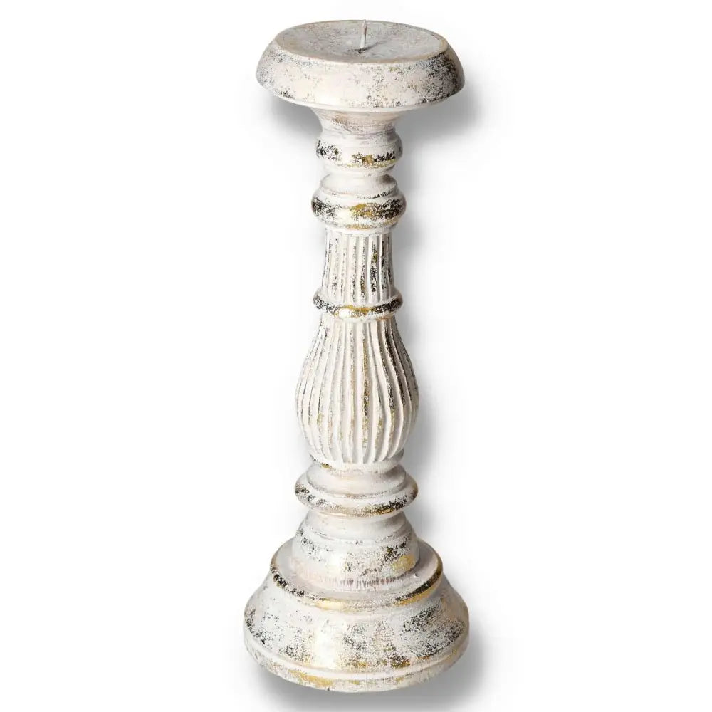 Elegant small candle stand in white gold finish, showcasing luxury and craftsmanship by Sylvia Crystals, ideal for sophisticated decor.
