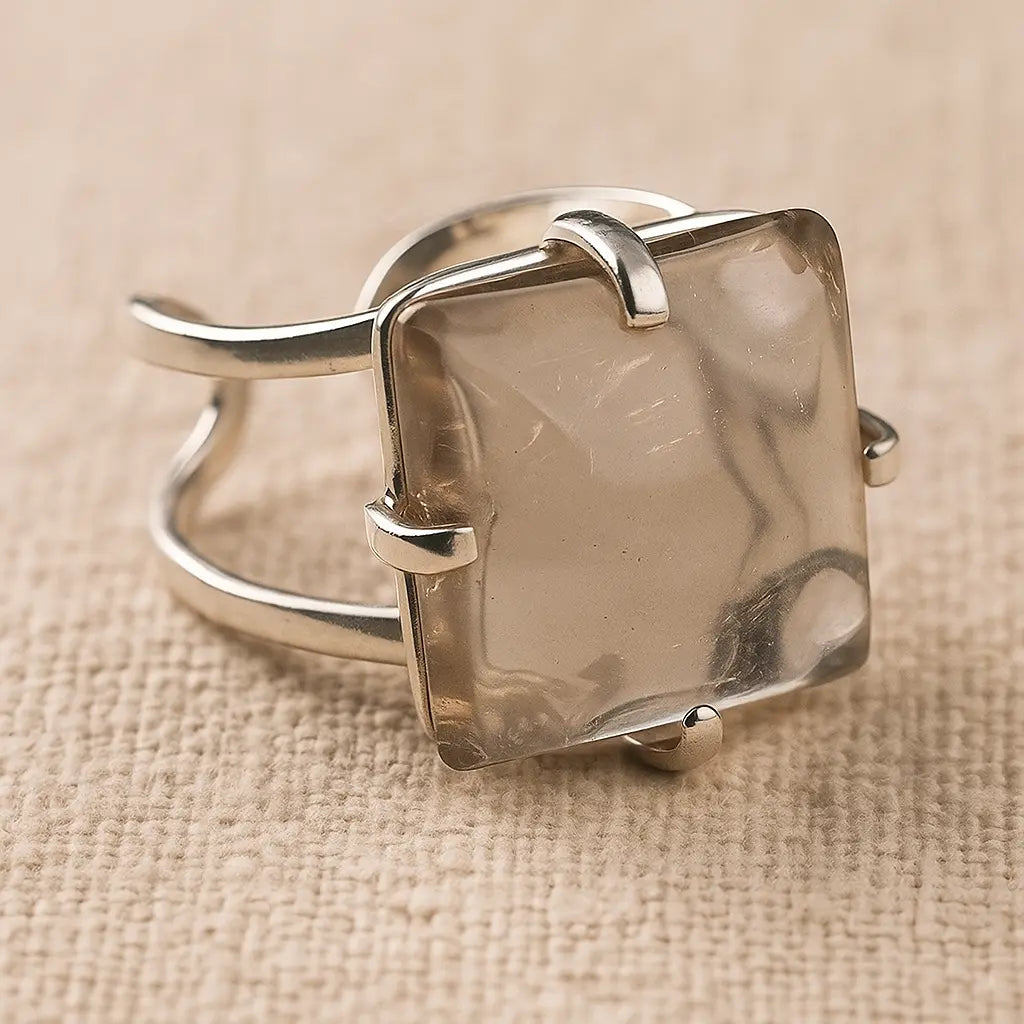 Smoky Quartz Cabochon Arc And Wire Ring (Silver) Sylvia Crystals Sp. z o.o.