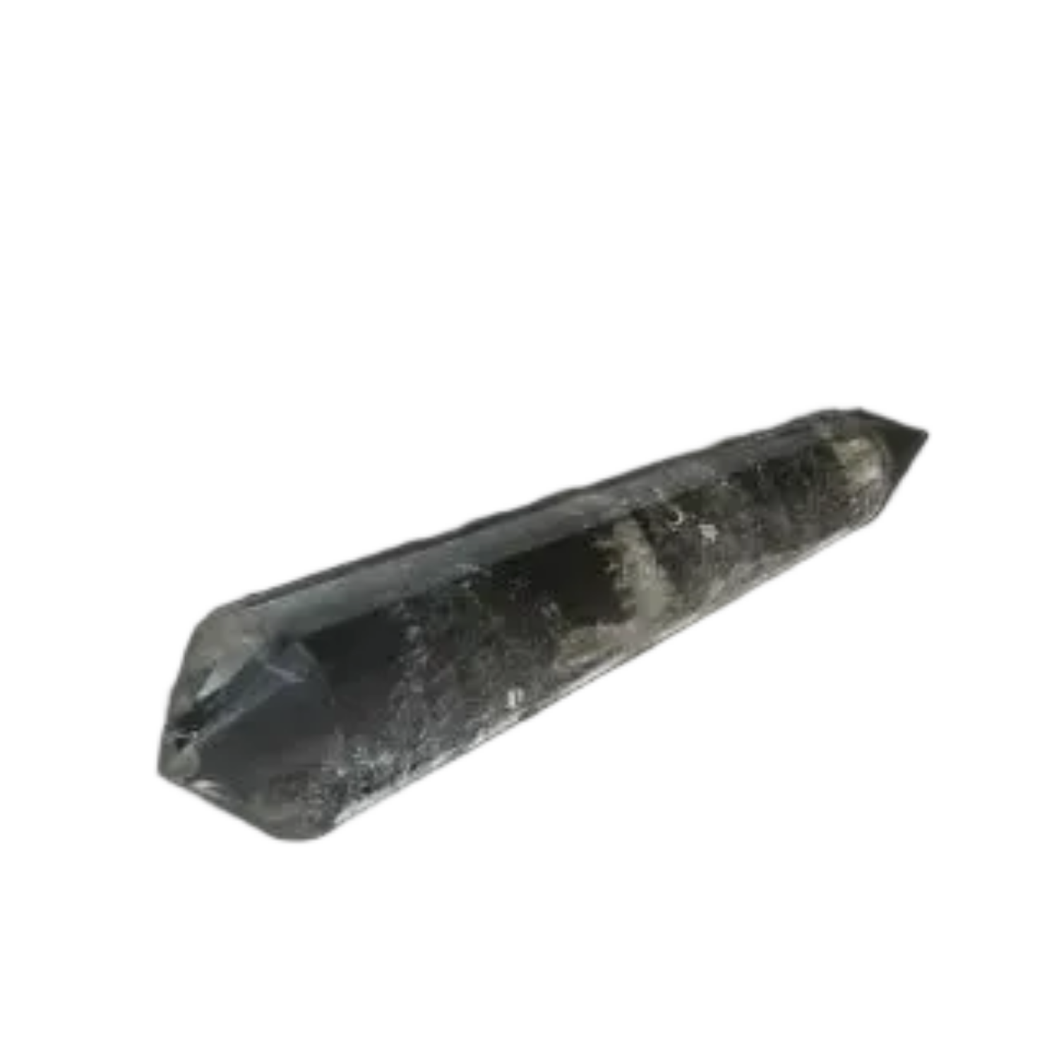 Smoky Quartz Point on black background, showcasing grounding and protective energies in its translucent, smoky hues.