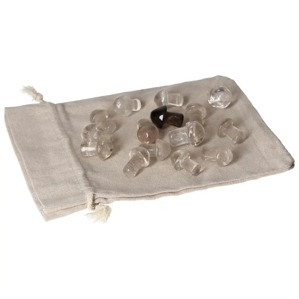 Smoky Quartz small mushroom crystals on a linen pouch, ideal for decision-making and practical thinking for businessmen and leaders.