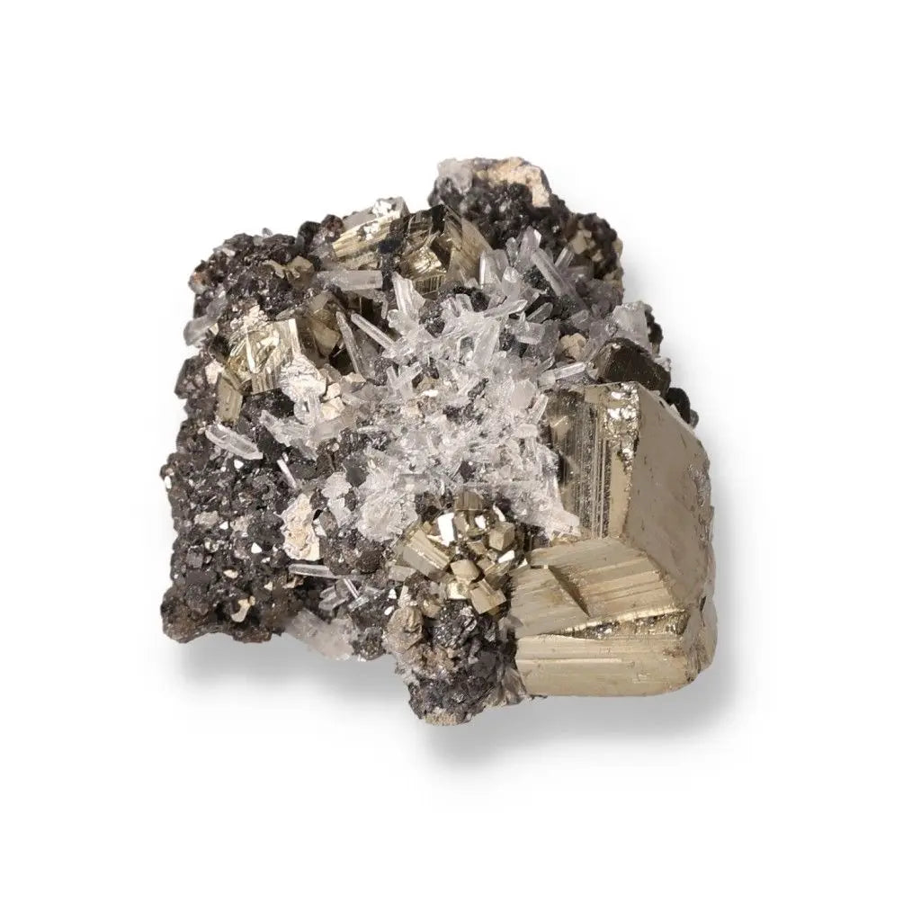 Sphalerite with Quartz and Pyrite crystal from Sylvia Crystals, showcasing premium quality minerals with dazzling luster and clarity.