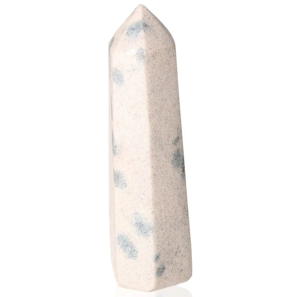 K2 stone tower with unique blue and white patterns symbolizing spiritual connection and wisdom, activating Third Eye and Crown Chakras.