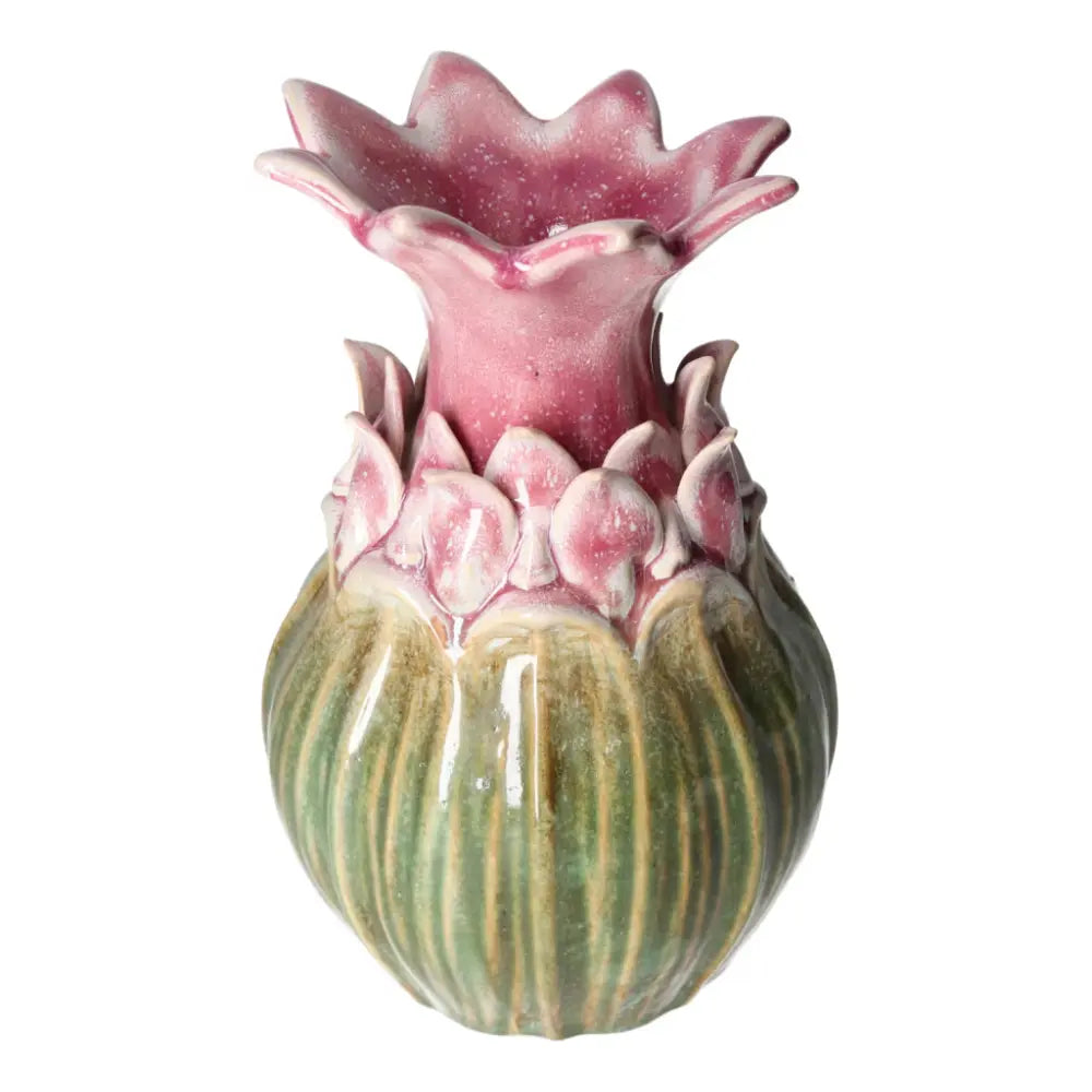 Luxurious pink stoneware vase 13x13x21.5 by Sylvia Crystals, showcasing elegant design and mindful craftsmanship.