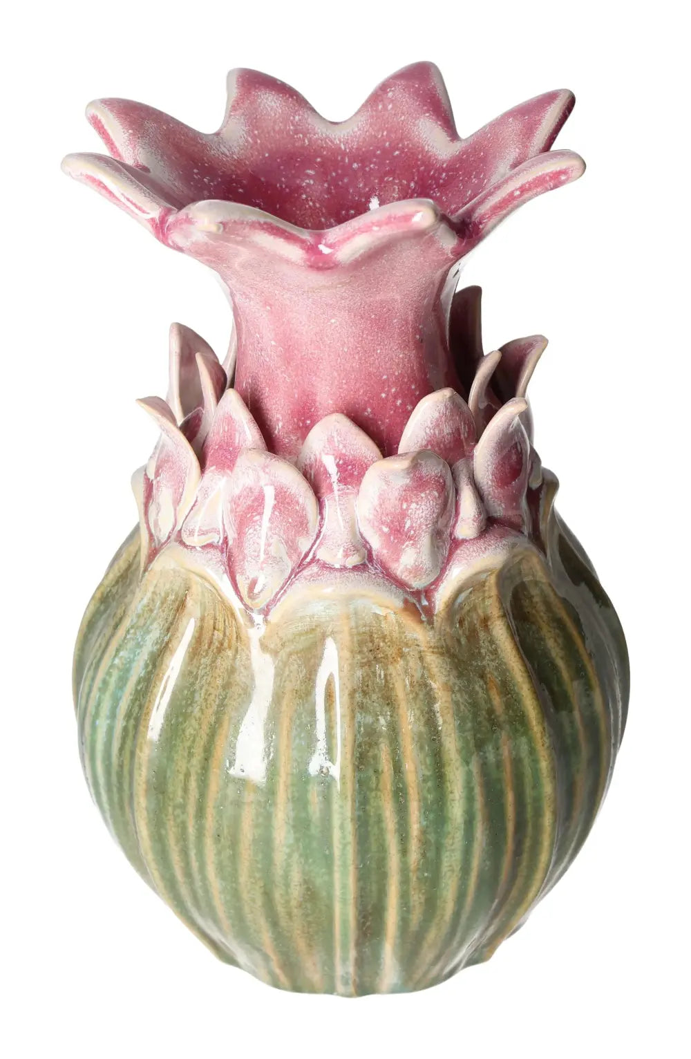 Luxurious pink stoneware vase with floral design, 13x13x21.5 cm, embodying elegance and tranquility by Sylvia Crystals.