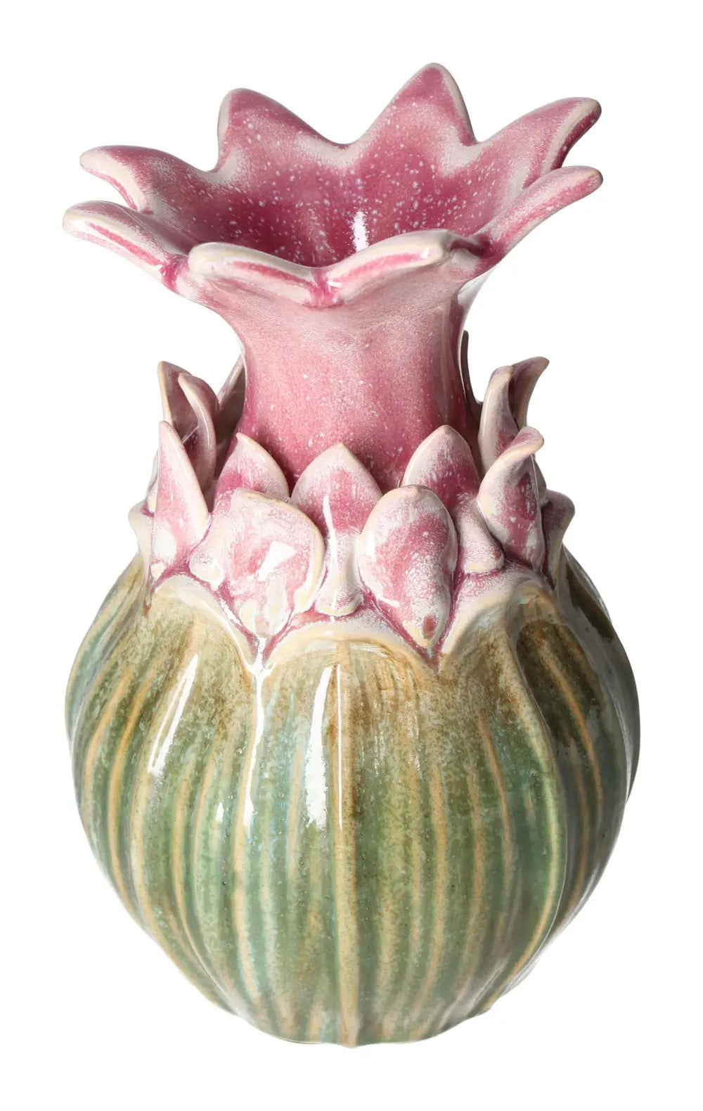 Pink stoneware vase with floral design, 13x13x21.5 cm, embodying elegance and tranquility, ideal for modern décor.
