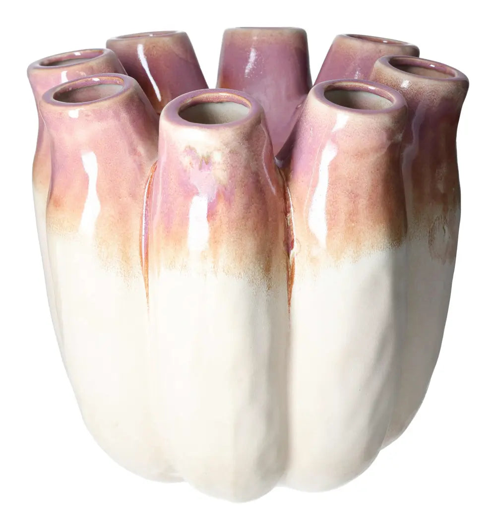 Elegant stoneware purple vase by Sylvia Crystals, 29x29x28 cm, capturing luxury and spirituality with exquisite design.