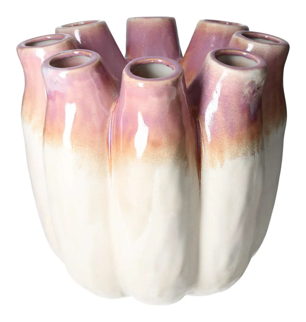 Elegant purple stoneware vase, 29x29x28 cm, by Sylvia Crystals, blending spirituality with luxury in a captivating design.