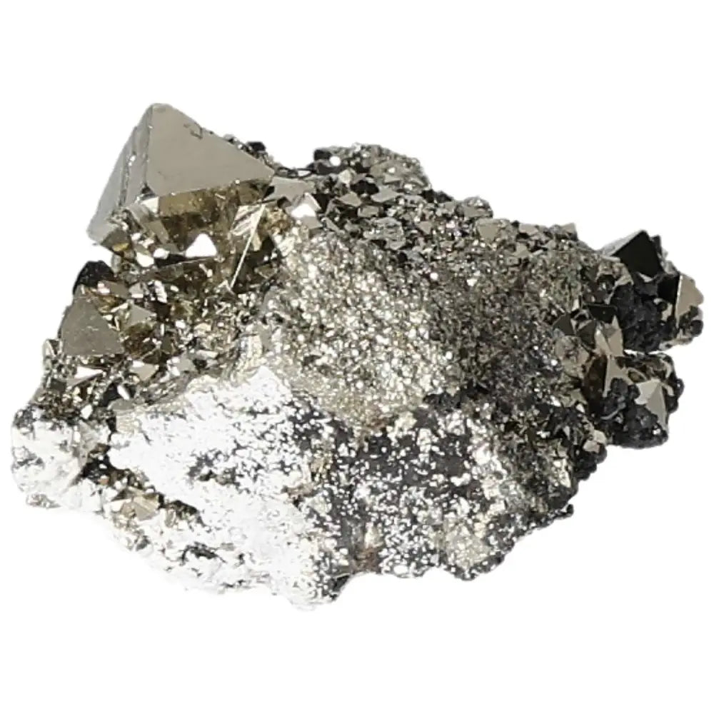 Superior quality pyrite cluster with geometric formations and metallic luster, showcasing natural cubic brilliance.