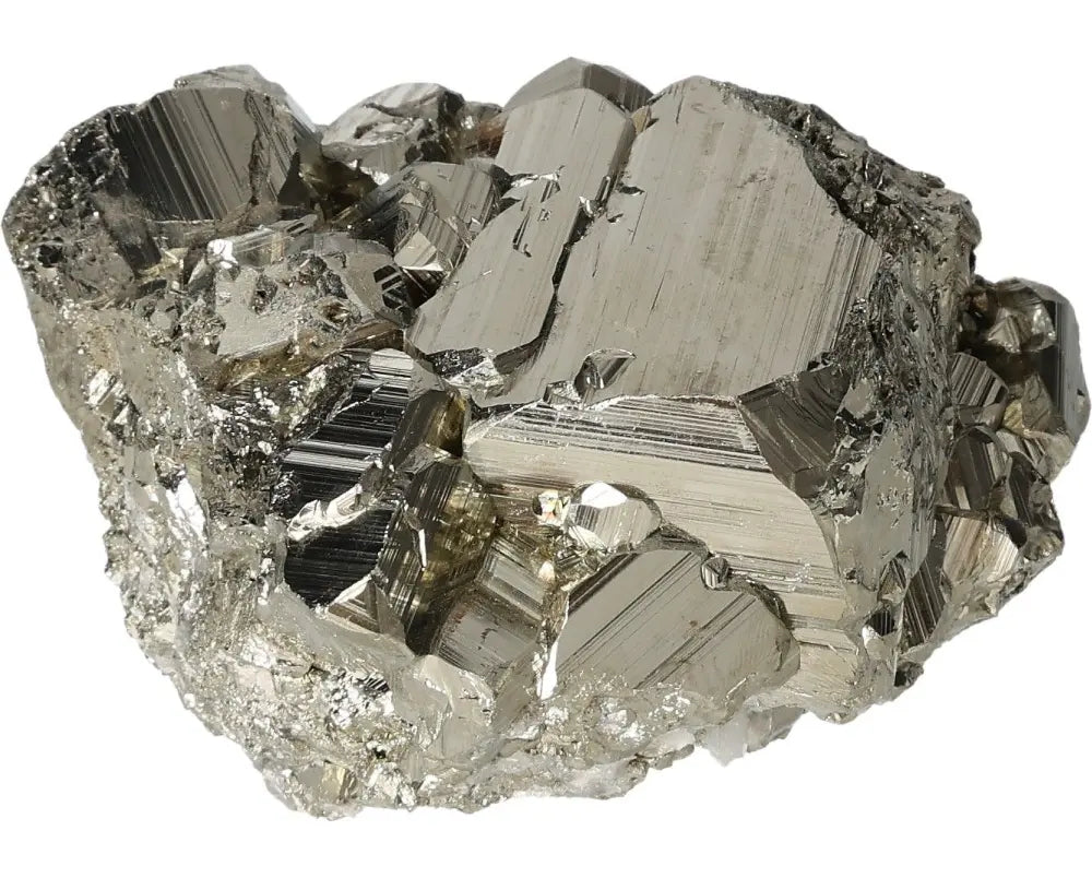 Superior quality pyrite cluster with geometric cubic formations, showcasing metallic luster and natural elegance.