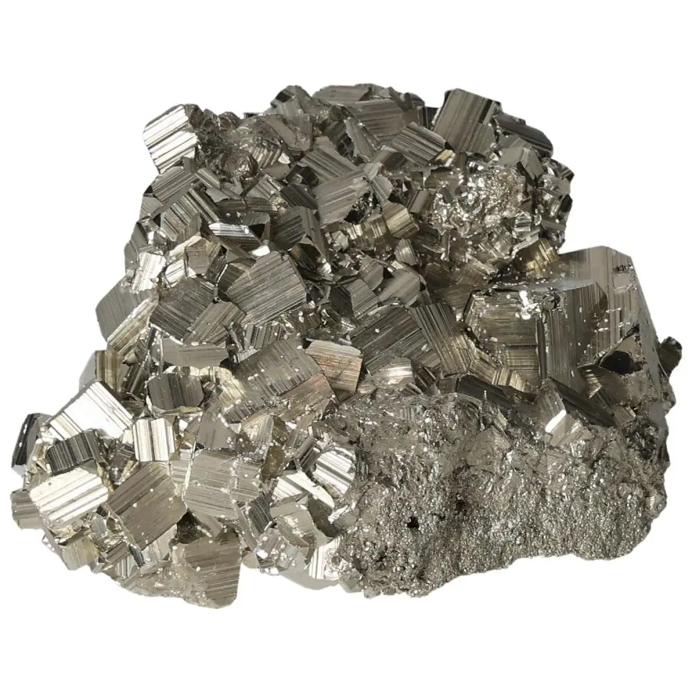 Superior quality pyrite cluster with geometric formations and metallic luster, showcasing natural elegance and intricate detail.