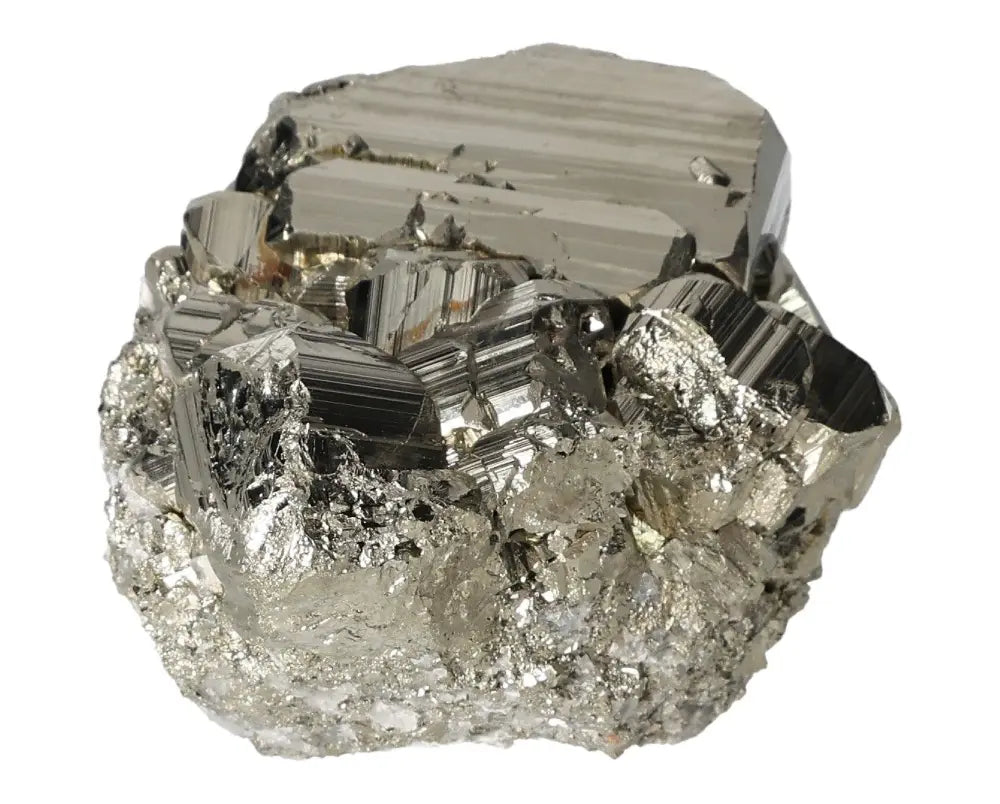 Superior quality pyrite cluster with geometric formations and metallic luster, perfect for collectors and enthusiasts.