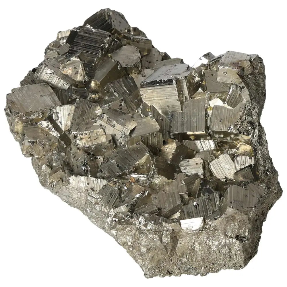 Superior Quality Pyrite Cluster with Geometric Formations and Metallic Luster