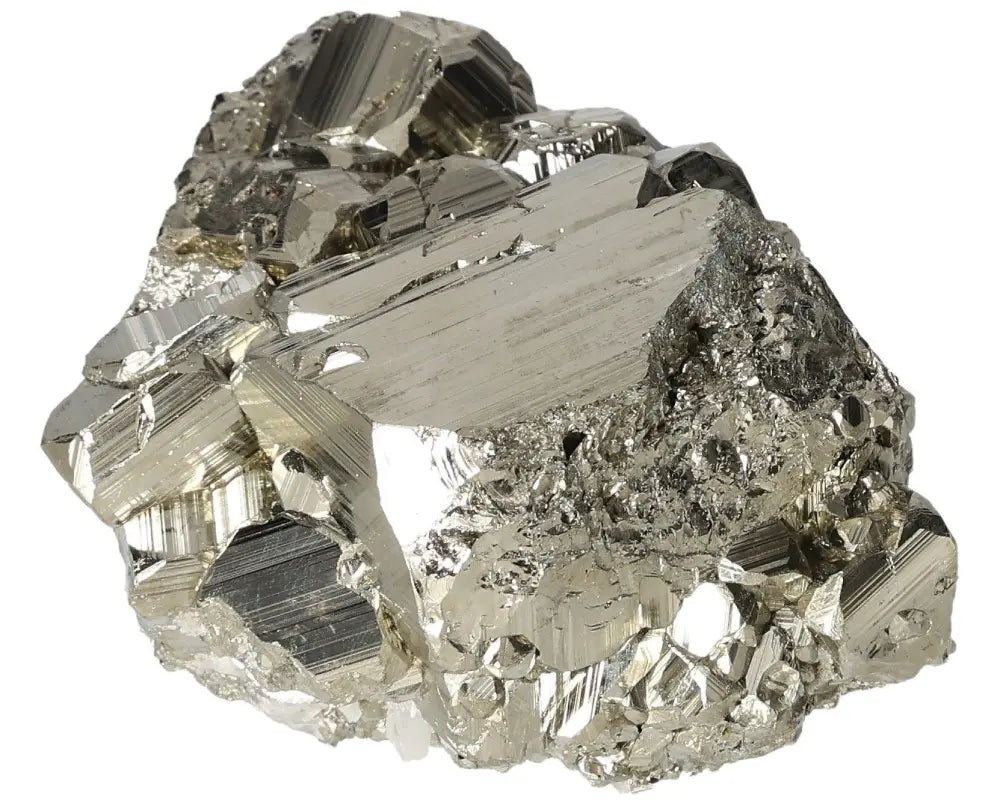 Superior quality pyrite cluster with geometric formations and metallic luster, showcasing natural elegance and intricate detail.