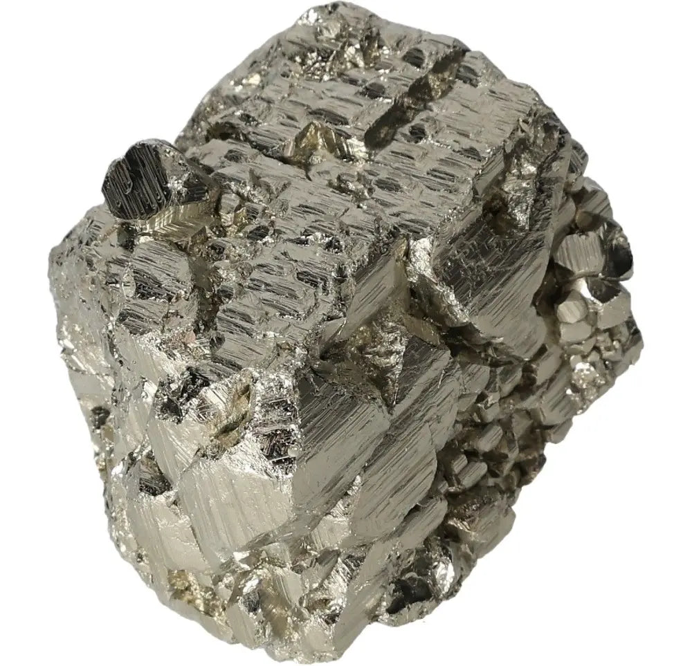 Superior quality pyrite cluster with geometric formations and metallic luster, showcasing sculptural elegance of nature's brilliance.