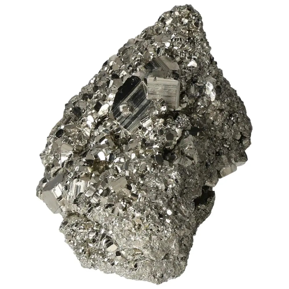 Superior quality pyrite cluster featuring geometric cubic formations and metallic luster, showcasing natural brilliance and elegance.