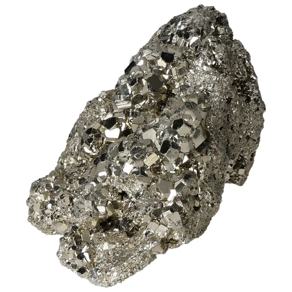 Superior quality pyrite cluster with natural cubic formations showcasing metallic luster; geometric elegance in a mineral specimen.