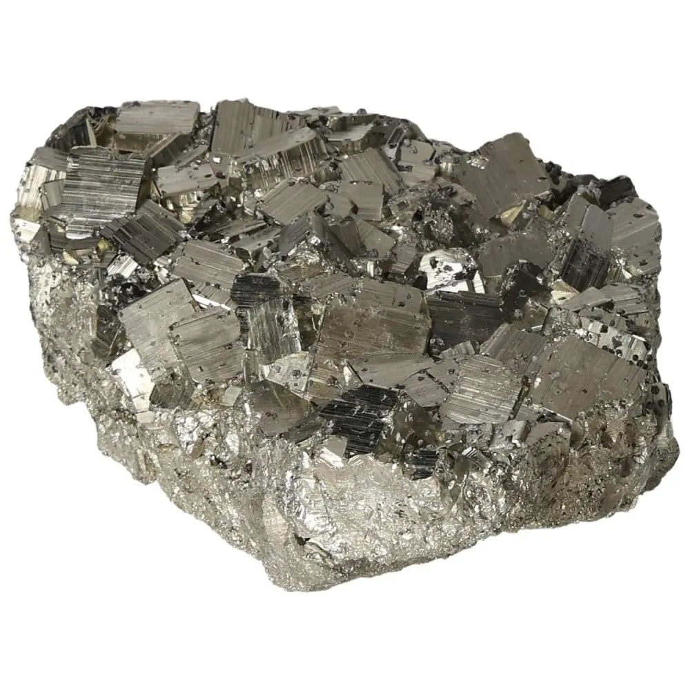 Superior quality pyrite cluster with geometric formations, showcasing natural metallic luster and cubic detail