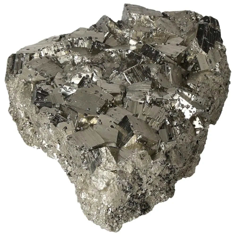 Superior Quality Pyrite Cluster with geometric formations and metallic luster
