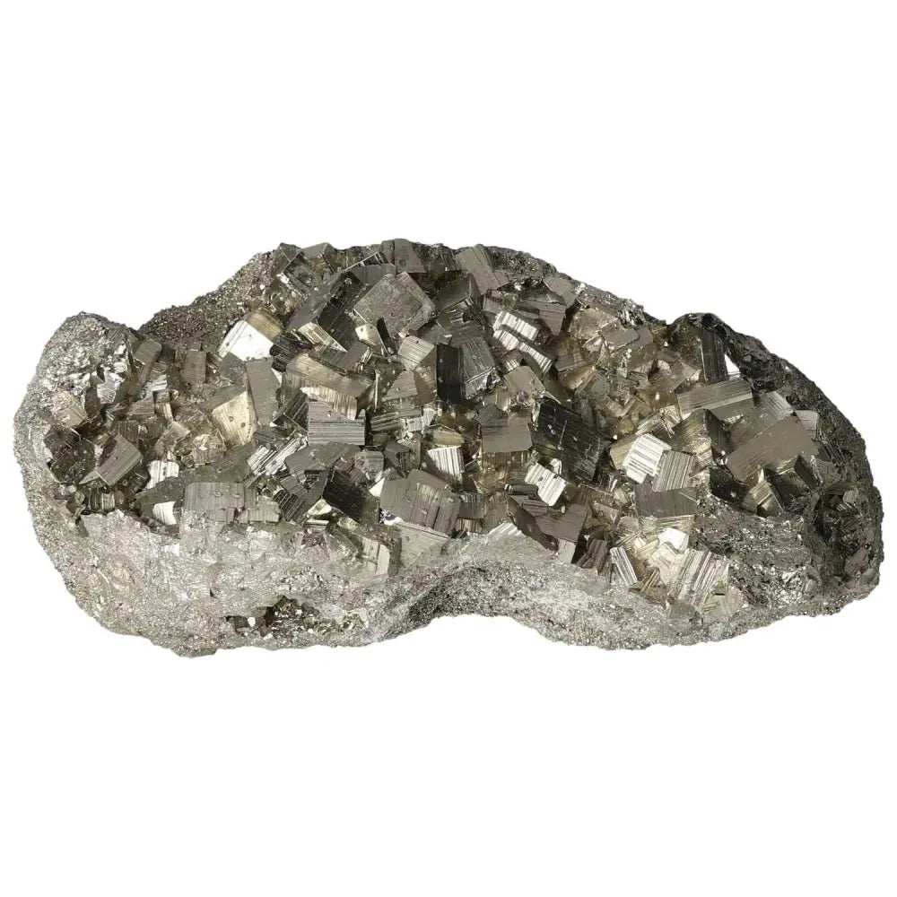 Superior quality pyrite cluster with geometric cubic formations and metallic luster, showcasing natural sculptural elegance.