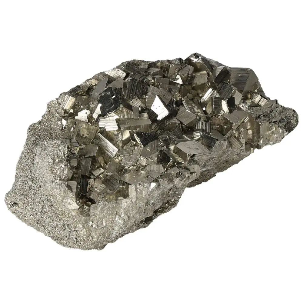 Superior quality pyrite cluster with metallic luster, showcasing natural cubic formations and geometric brilliance.