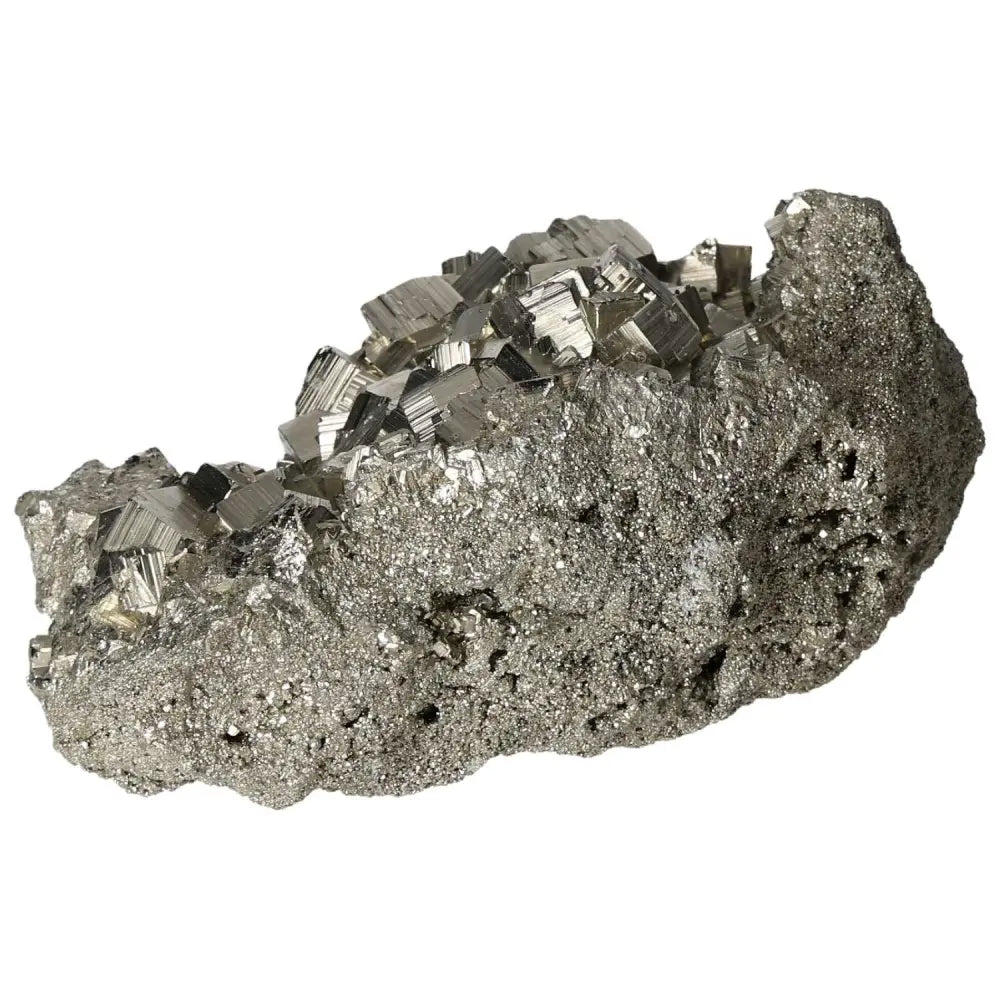 Superior quality pyrite cluster with geometric formations displaying metallic luster, sourced from premium deposits.