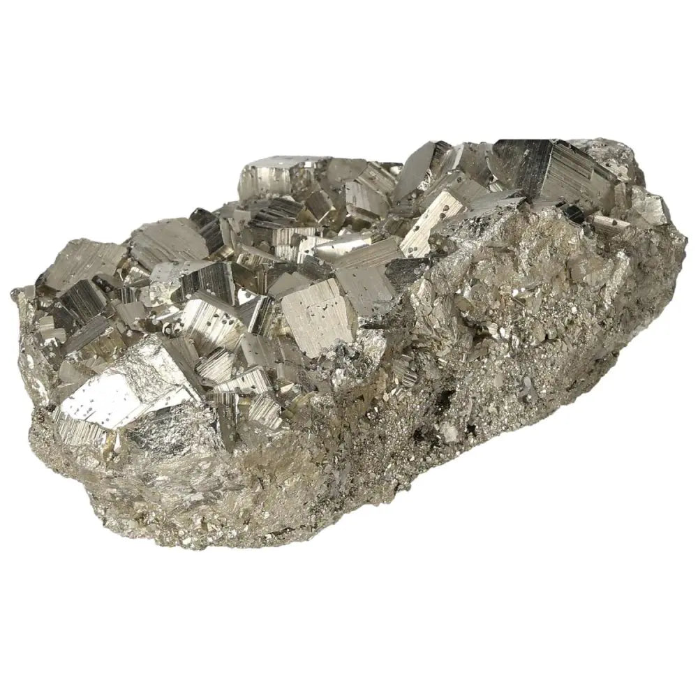 Superior quality pyrite cluster showcasing geometric formations and metallic luster