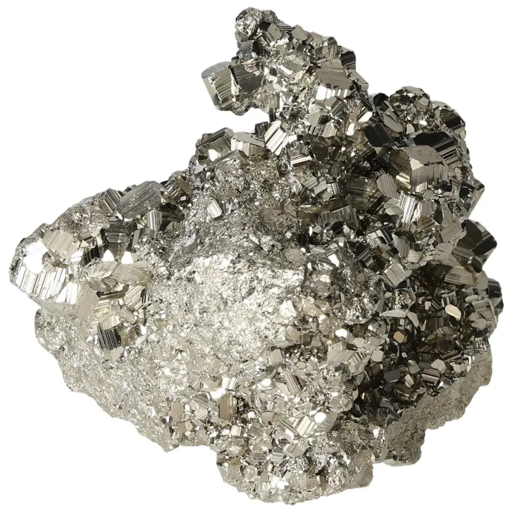 Superior Quality Pyrite Cluster showcasing cubic metallic luster and geometric formations