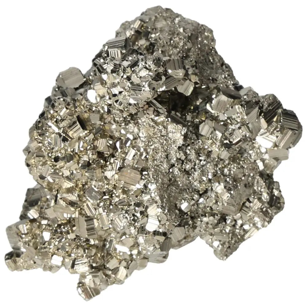 Superior quality pyrite cluster with natural cubic formations and metallic luster, showcasing geometric brilliance in natural form.