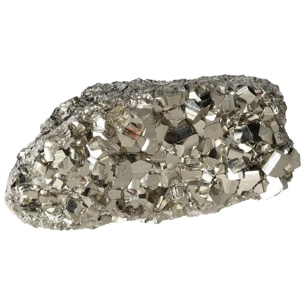Superior quality pyrite cluster with cubic formations showcasing metallic luster; geometric brilliance in natural form.