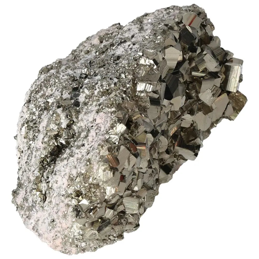 Superior quality pyrite cluster with shimmering metallic luster and geometric formations showcasing natural cubic structures.