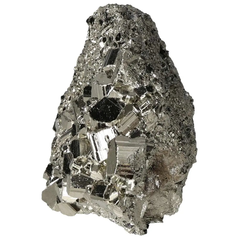 Superior quality pyrite cluster with geometric formations and metallic luster, showcasing natural elegance. Ideal for mineral collectors.