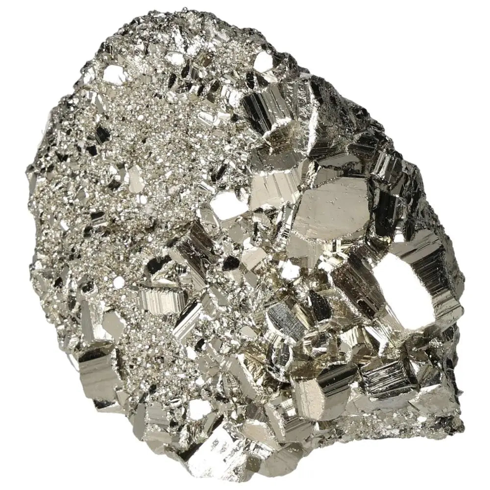 Superior Quality Pyrite Cluster featuring cubic formations and metallic luster, showcasing natural geometric elegance.