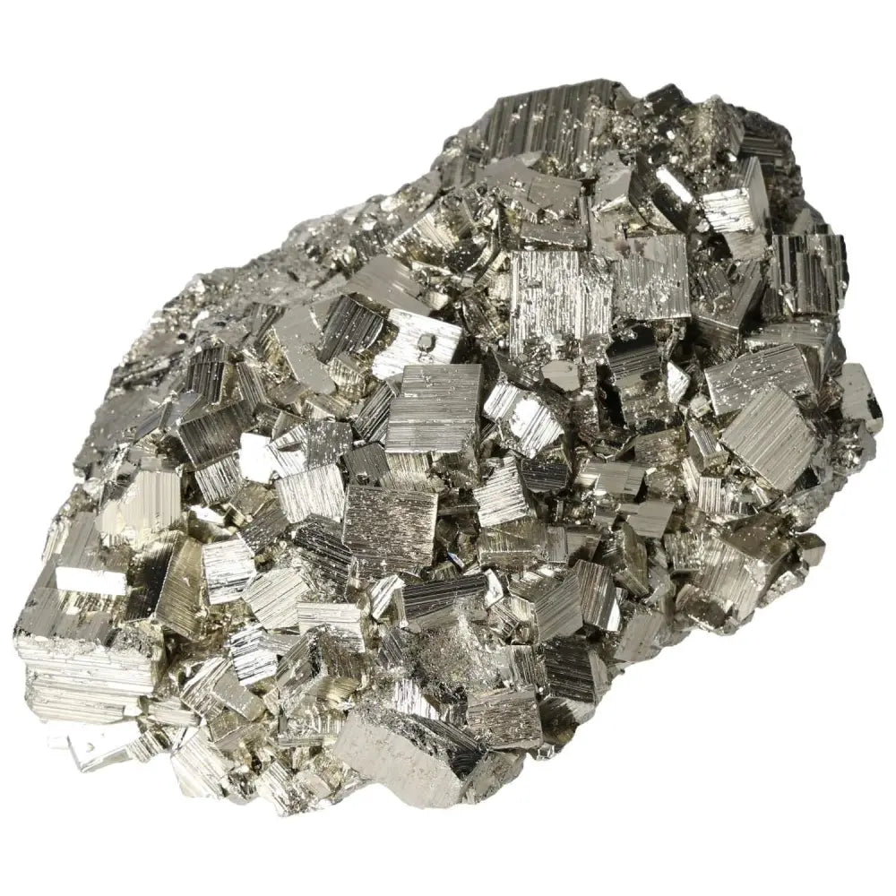 Superior quality pyrite cluster featuring natural geometric and cubic formations with metallic luster, perfect for collectors.