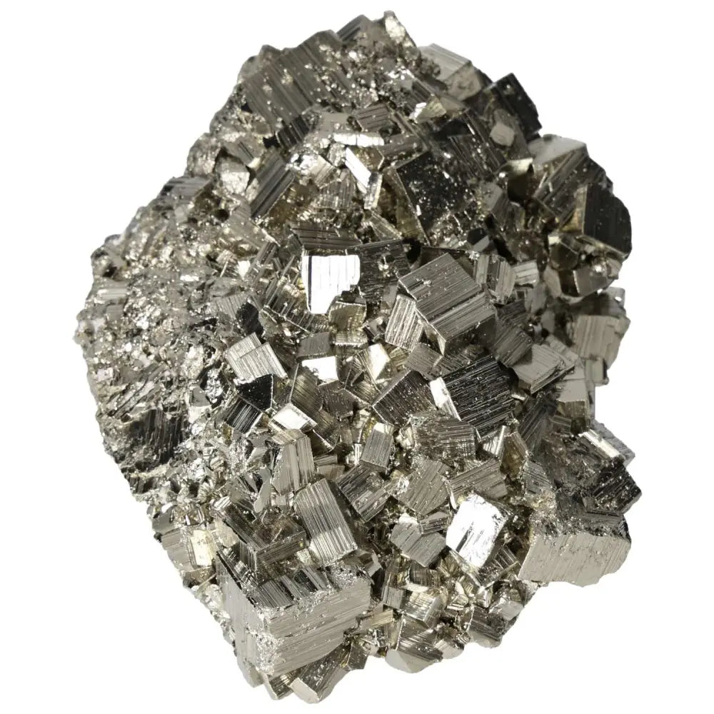 Superior quality pyrite cluster with geometric formations showcasing metallic luster.