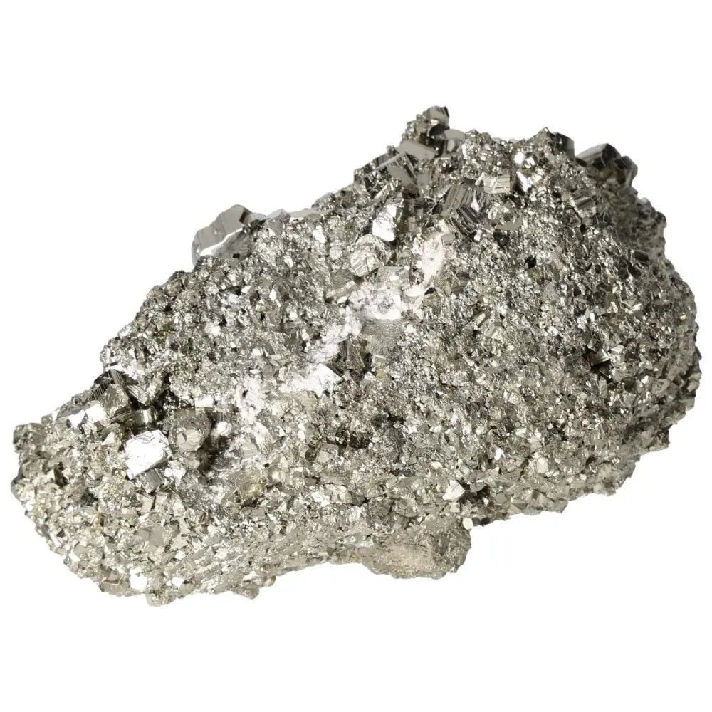 "Superior quality pyrite cluster with natural geometric and cubic formations, showcasing metallic luster and intricate details."