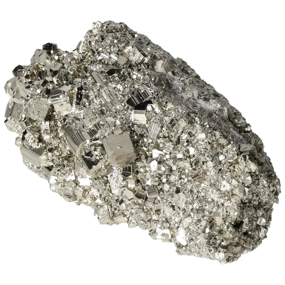 Superior quality pyrite cluster with natural cubic geometric formations and metallic luster, showcasing intricate details.