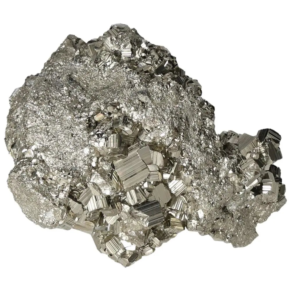 Superior quality pyrite cluster with natural cubic geometric formations and metallic luster, showcasing captivating elegance.