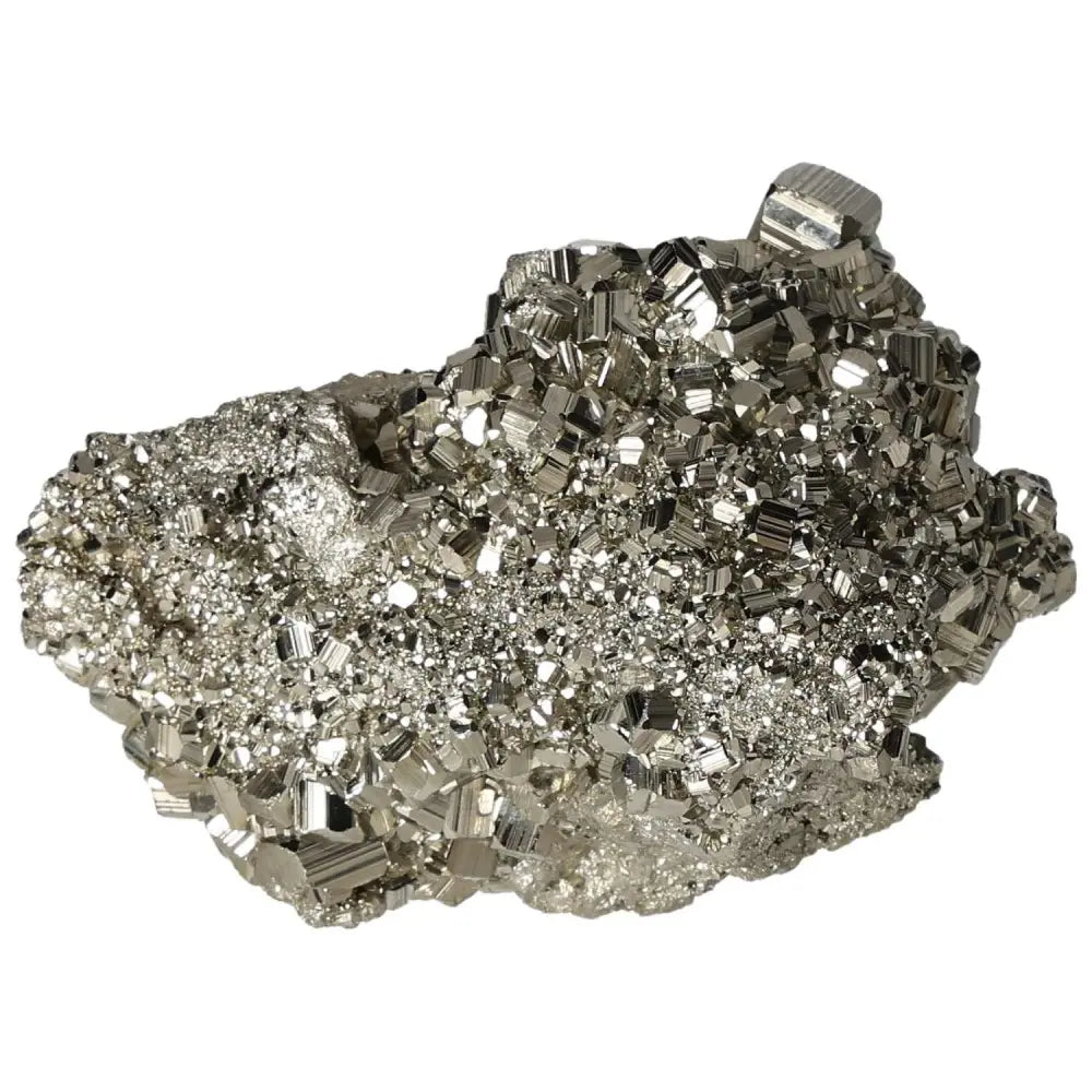 Superior quality pyrite cluster with metallic luster and cubic formations, showcasing natural geometric brilliance.