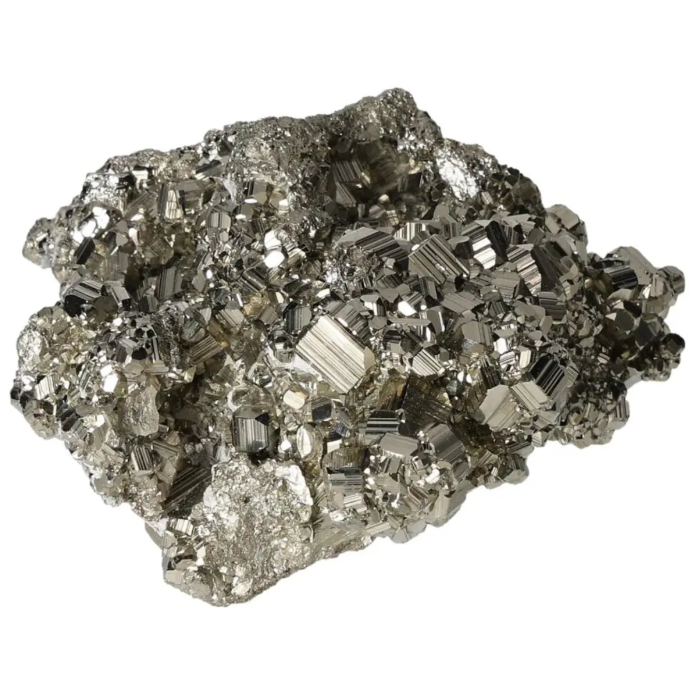 Superior quality pyrite cluster with geometric cubic formations and metallic luster, showcasing natural elegance.